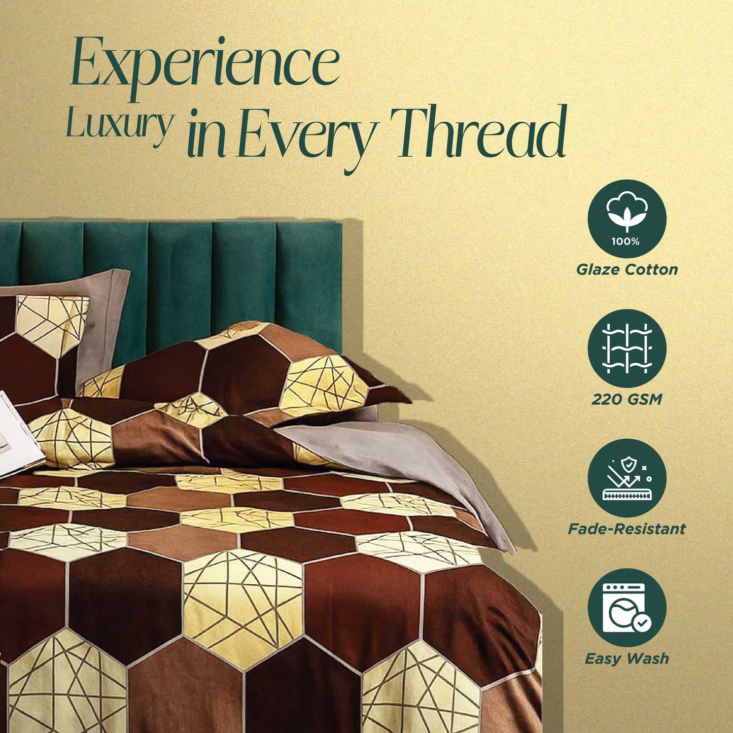Emora Hexa Glaze Cotton Double Size Bedsheet – 108" x 108" (Inch)