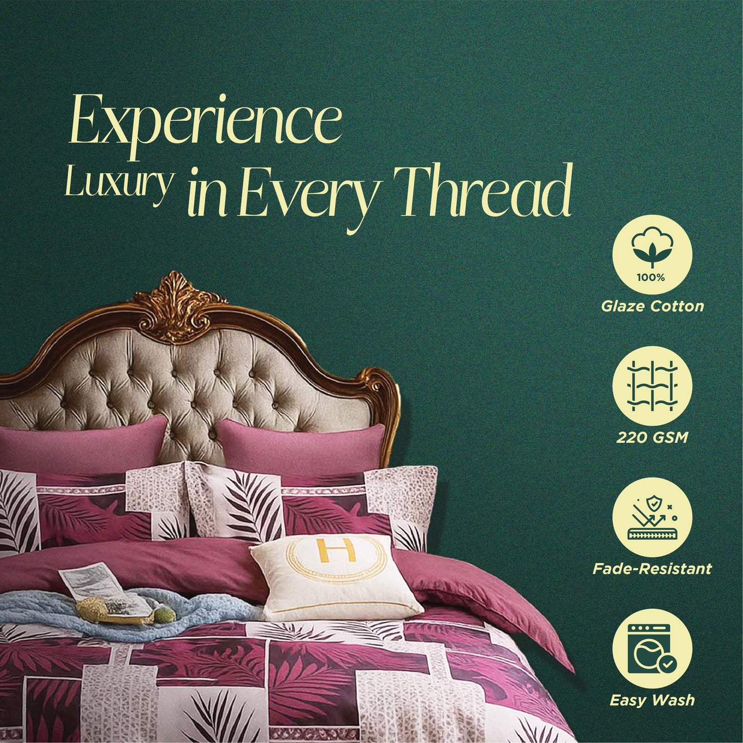 Emora Blush Glaze Cotton Double Size Bedsheet – 108" x 108" (Inch)
