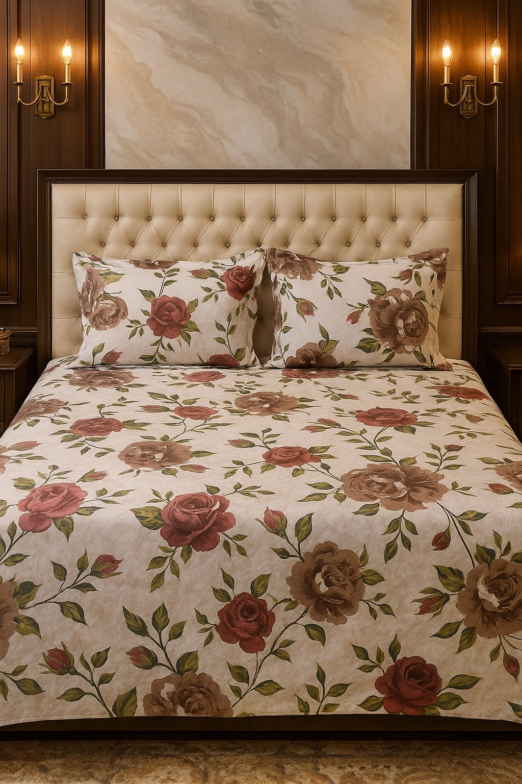 Emora Vintage Bloom Double Size Bedsheet 90" x 100" (Inch)